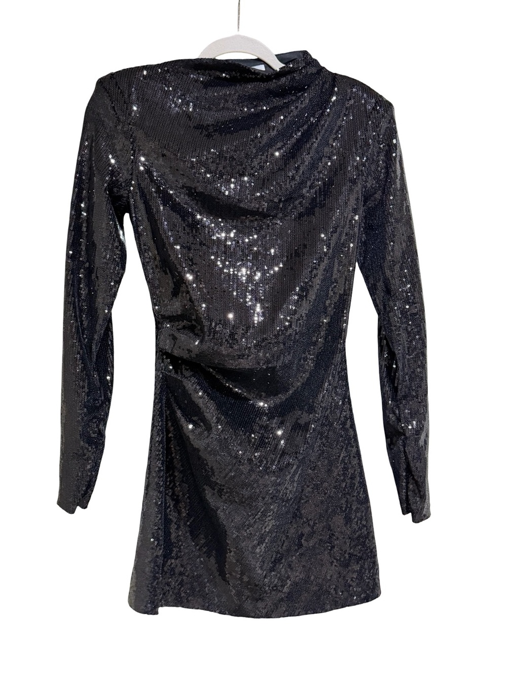 🖤 Zara Draped Sequin Mini Dress with Shoulder Pads Size Small - Picture 3 of 12
